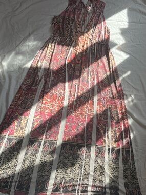 ONE WORLD Burgundy and Black Paisley Plus Size Maxi Dress